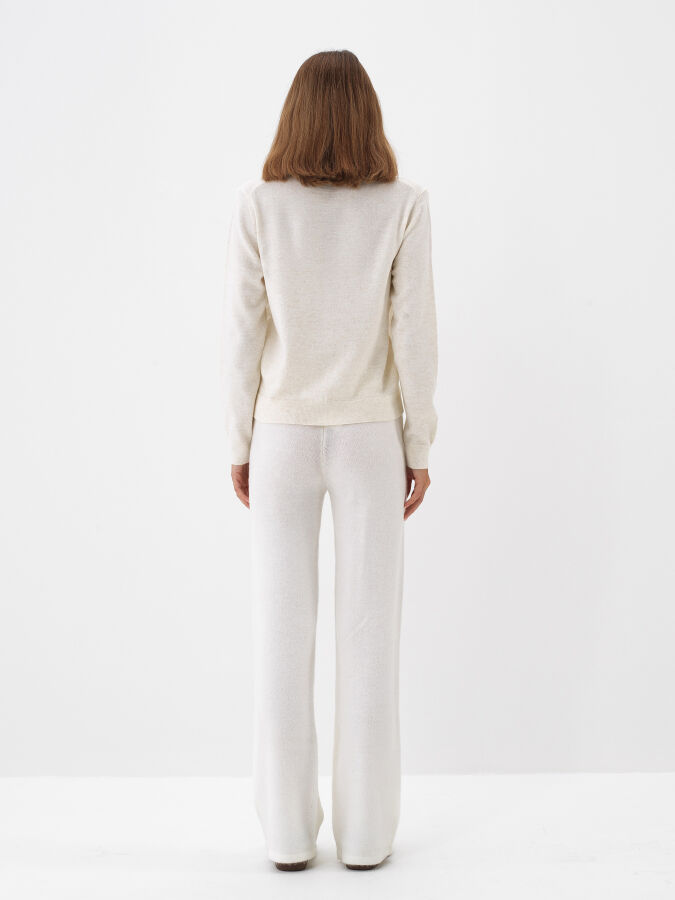 Ekru Doğal Yün Dokulu Regular Fit Hırka - Xint