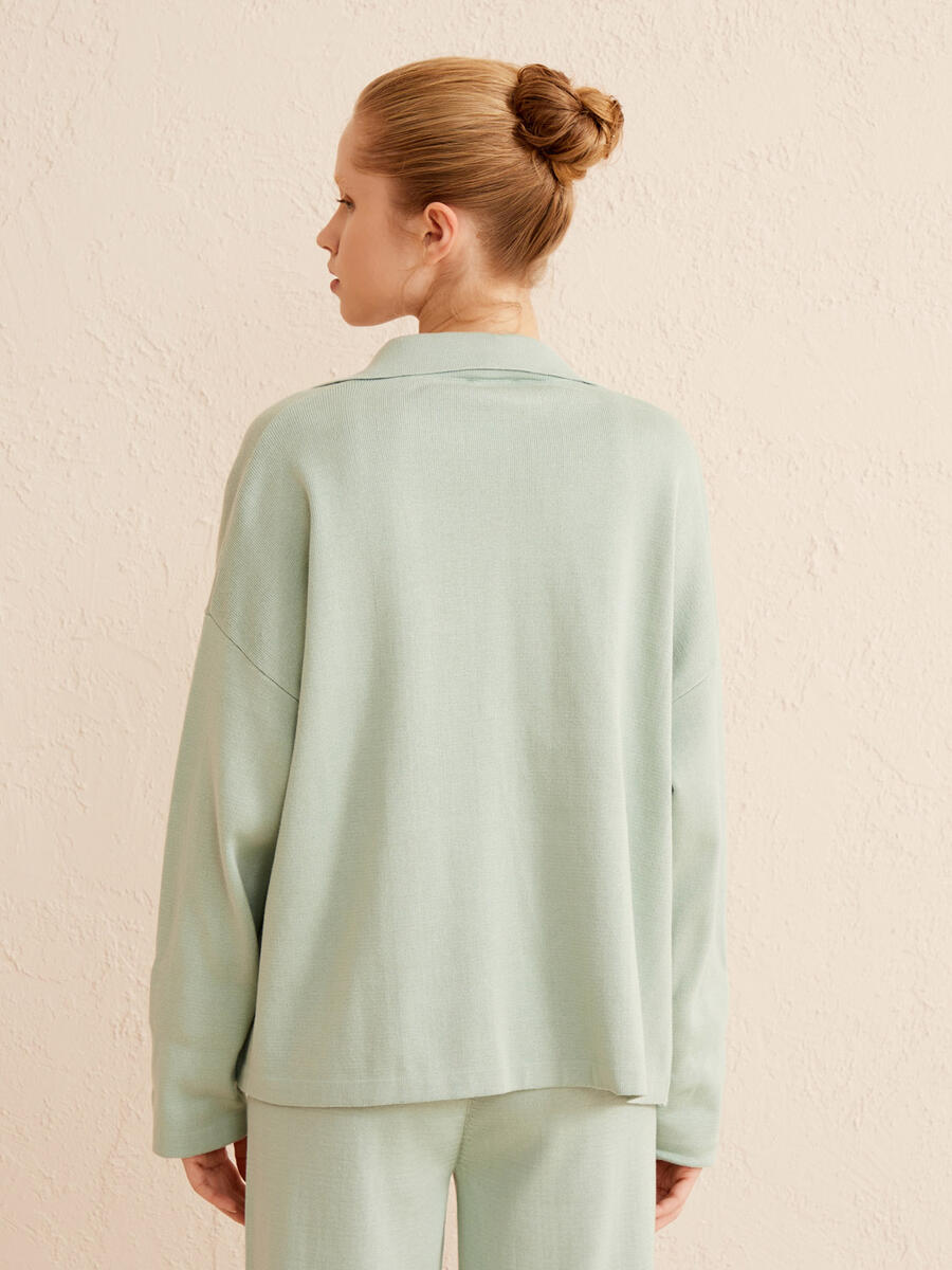 Mavi Oversize Pamuklu Ceket - 4