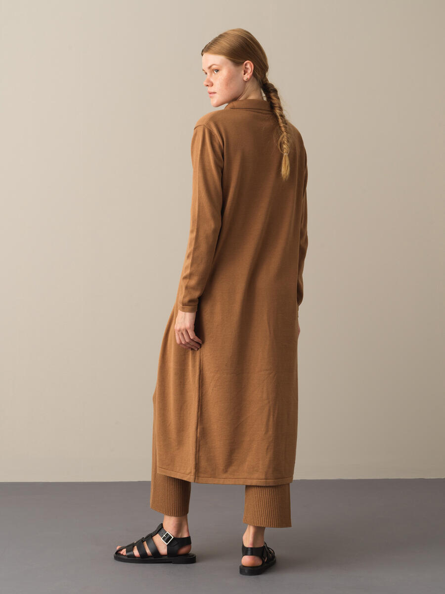 Camel Pamuklu Oversize Uzun Hırka - 5