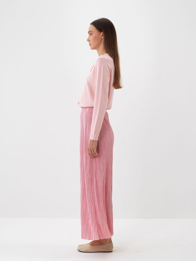 Pembe Doğal Yün Dokulu Regular Fit Hırka - Xint