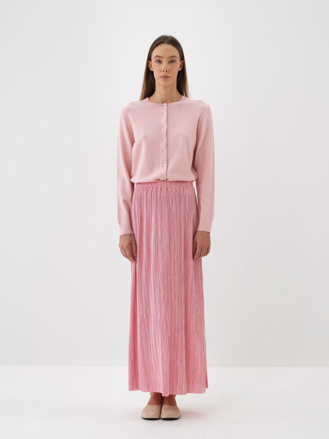 Pembe Doğal Yün Dokulu Regular Fit Hırka - Xint