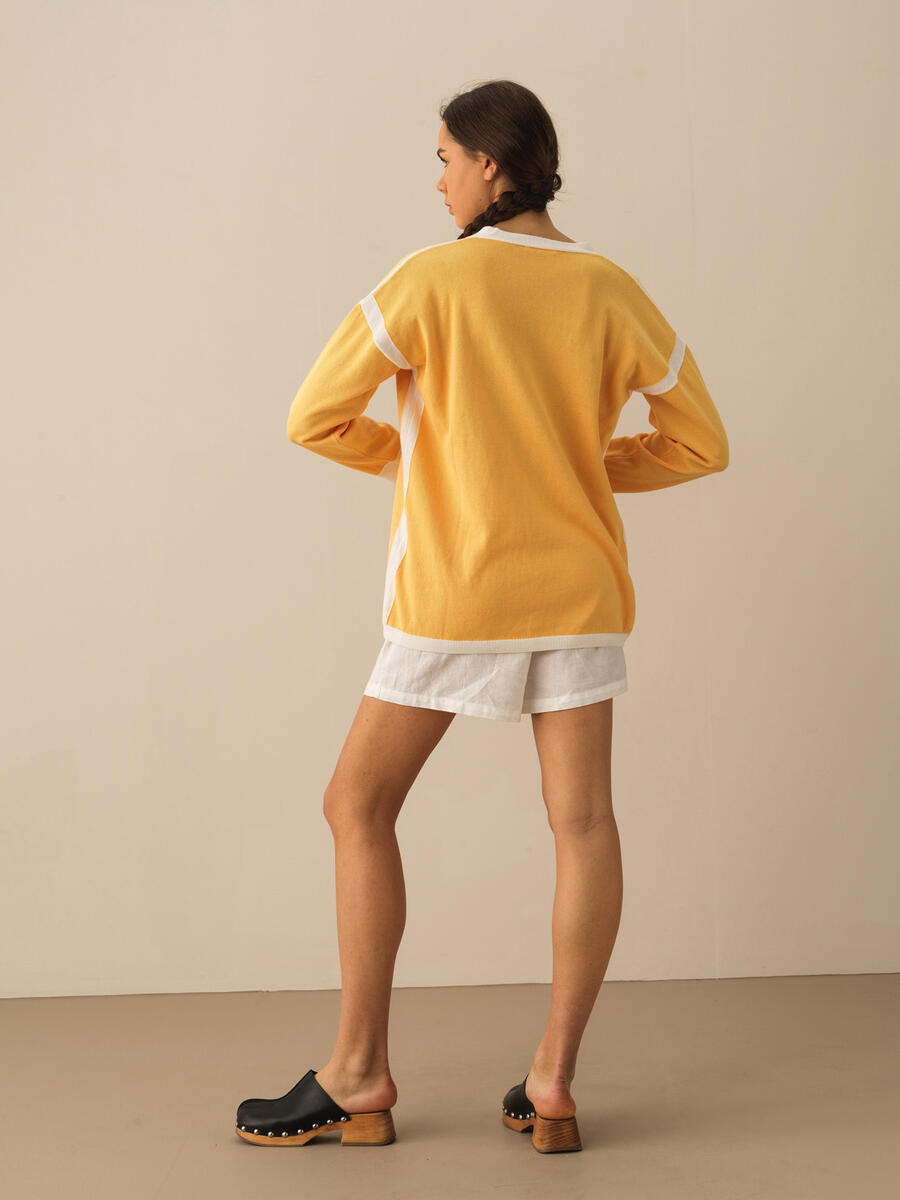 Sarı Regular Fit Pamuklu Hırka - 4