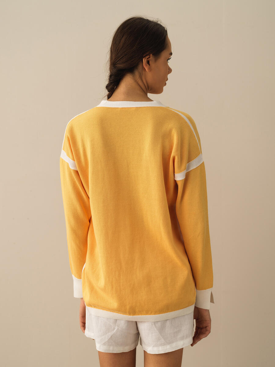 Sarı Regular Fit Pamuklu Hırka - 3