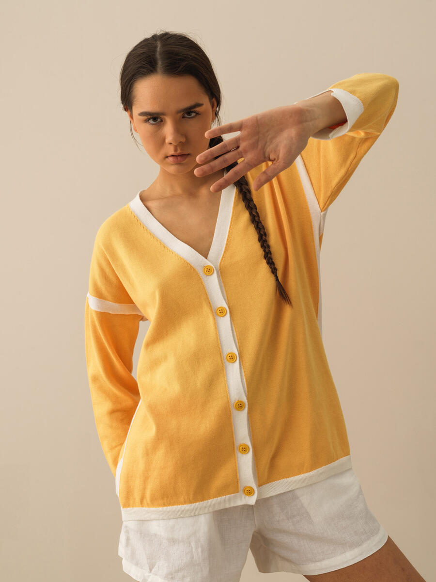 Sarı Regular Fit Pamuklu Hırka