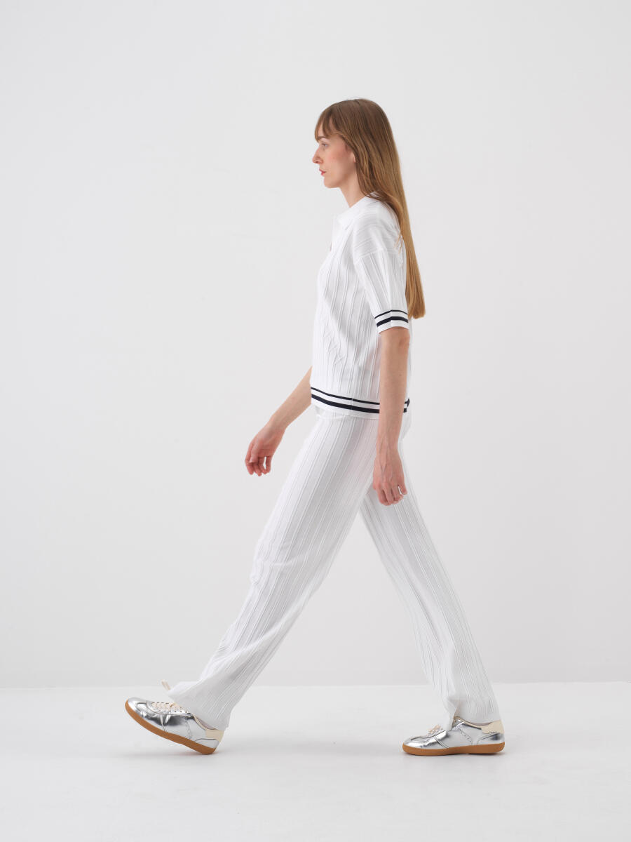 Beyaz Oversize Polo Yaka Kazak - 3