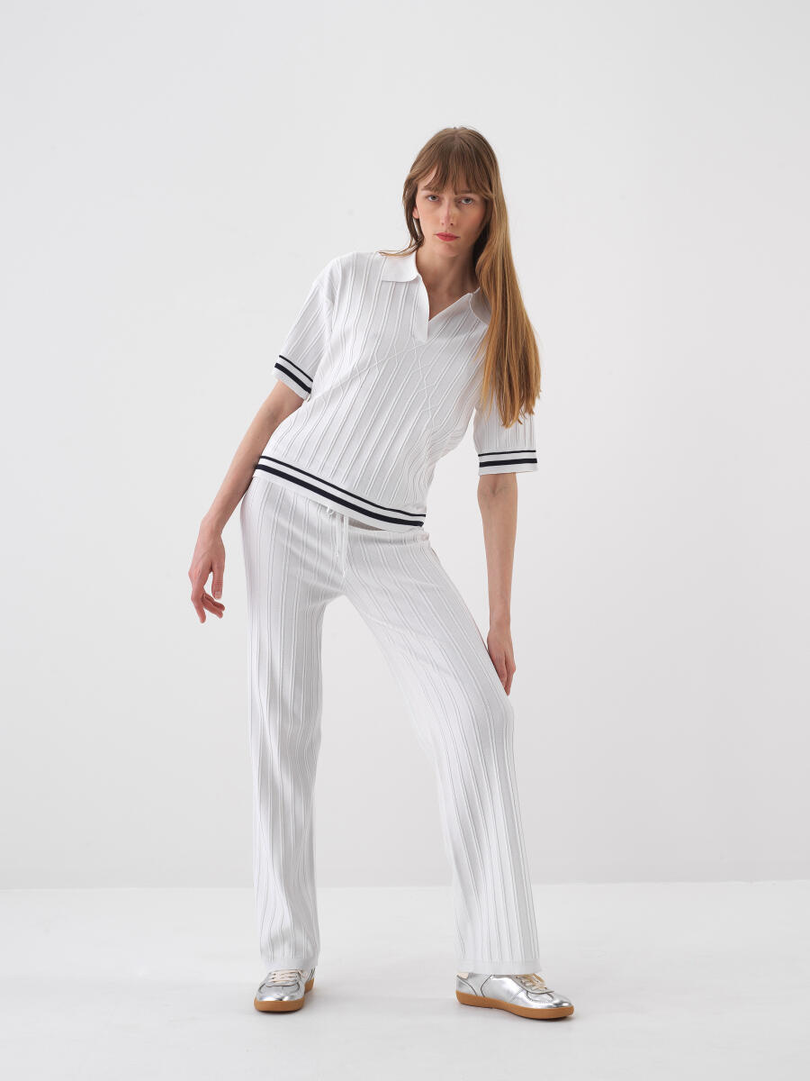 Beyaz Oversize Polo Yaka Kazak - 2