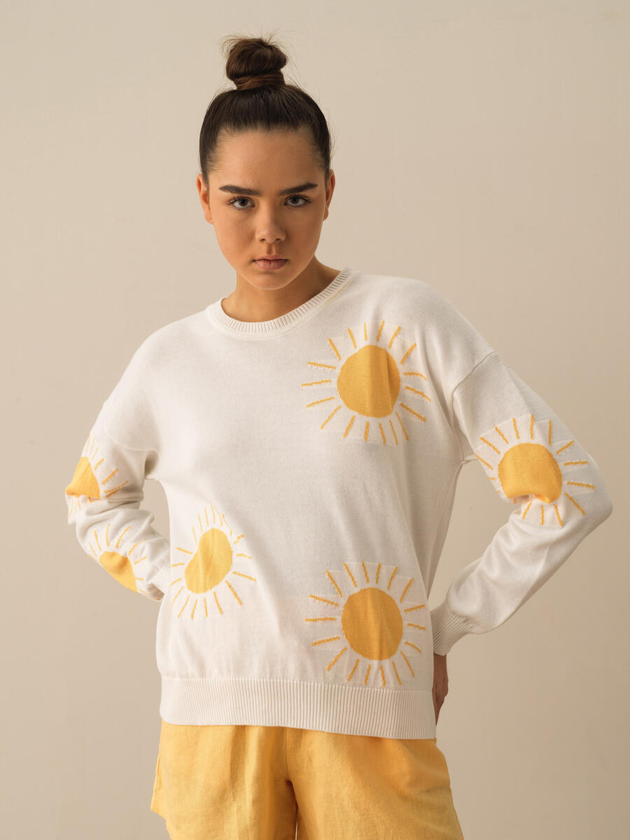 Beyaz Regular Fit Pamuklu Kazak - 2