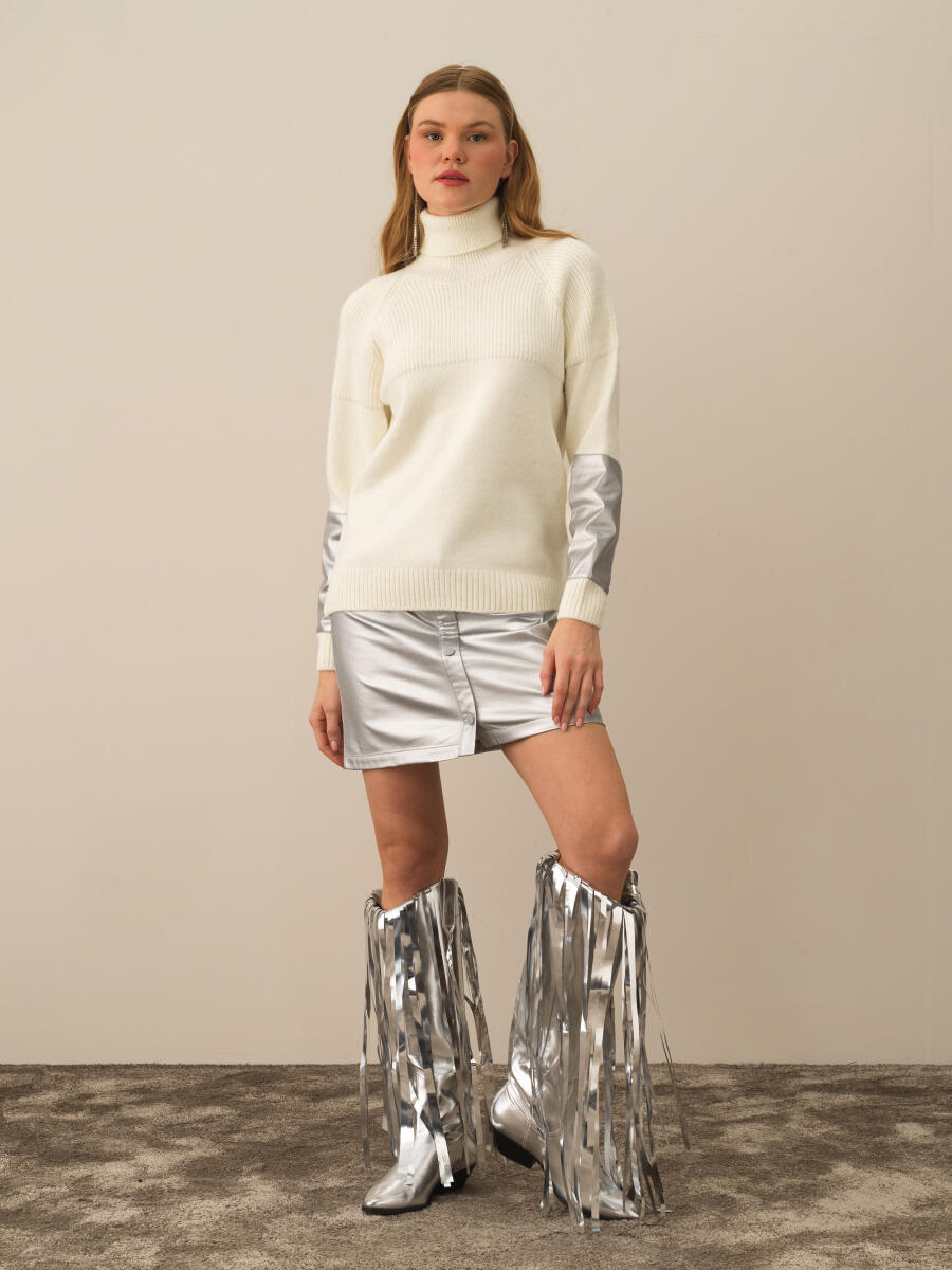 Ekru Doğal Yün Dokulu Regular Fit Kazak - 2