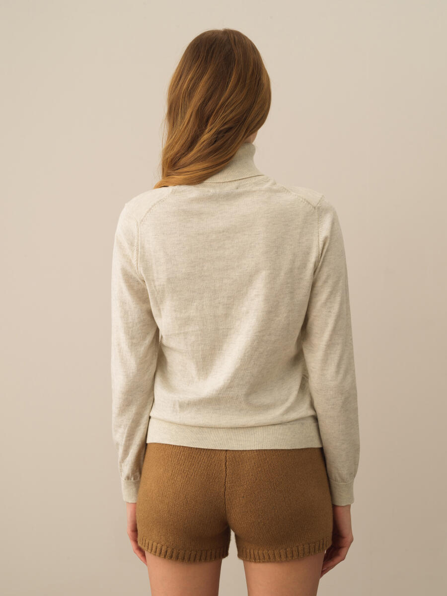 Ekru Dokulu Pamuk Dokulu Regular Fit Kazak - 4