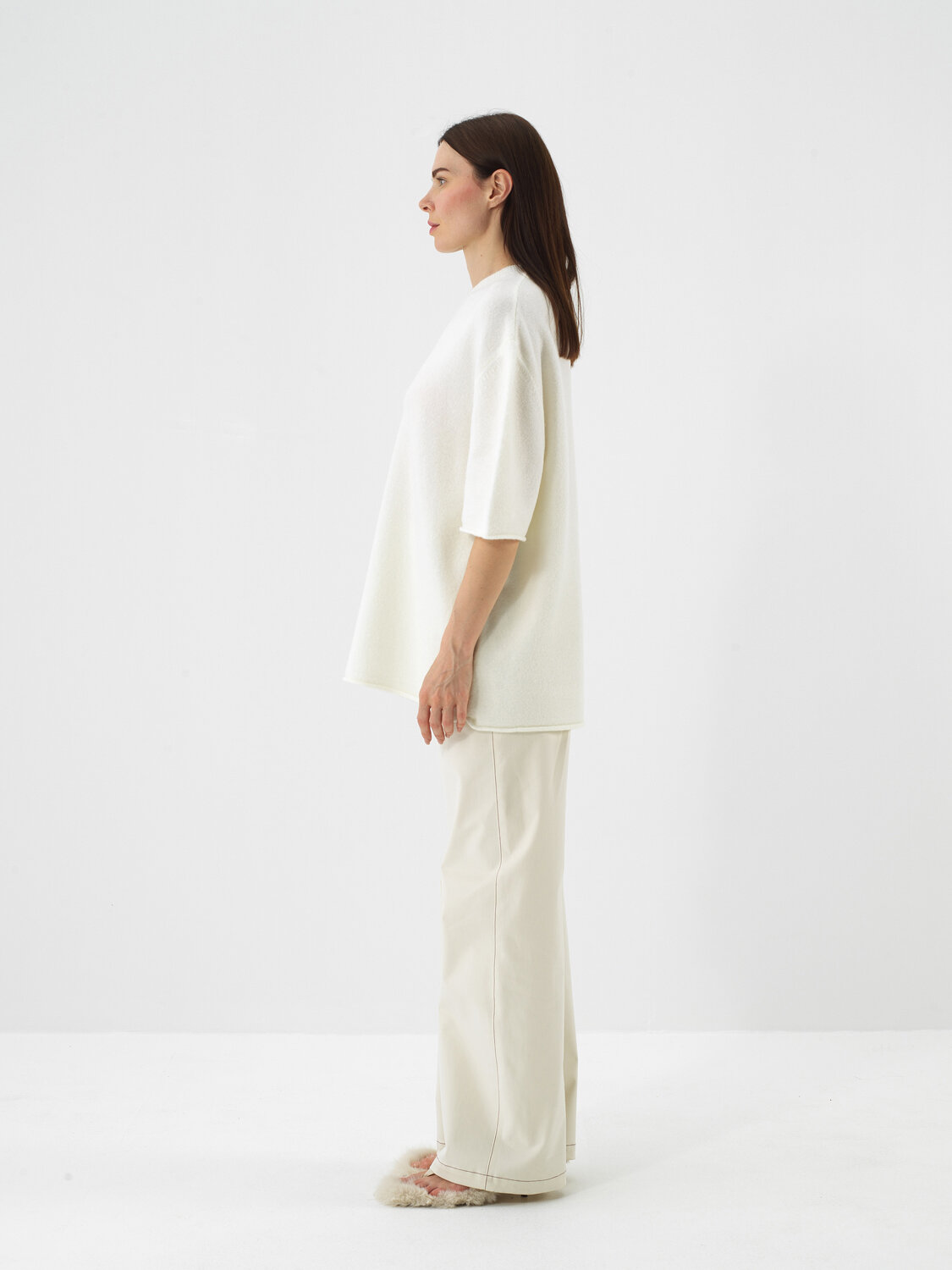 Ekru Yumuşak Dokulu Oversize Kazak - Xint