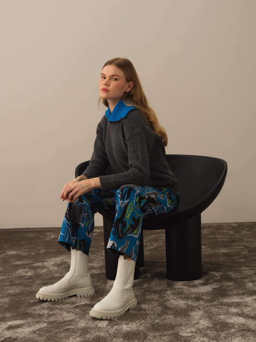 Koyu Gri Lüks Pamuk Dokulu Regular Fit Kazak - 3