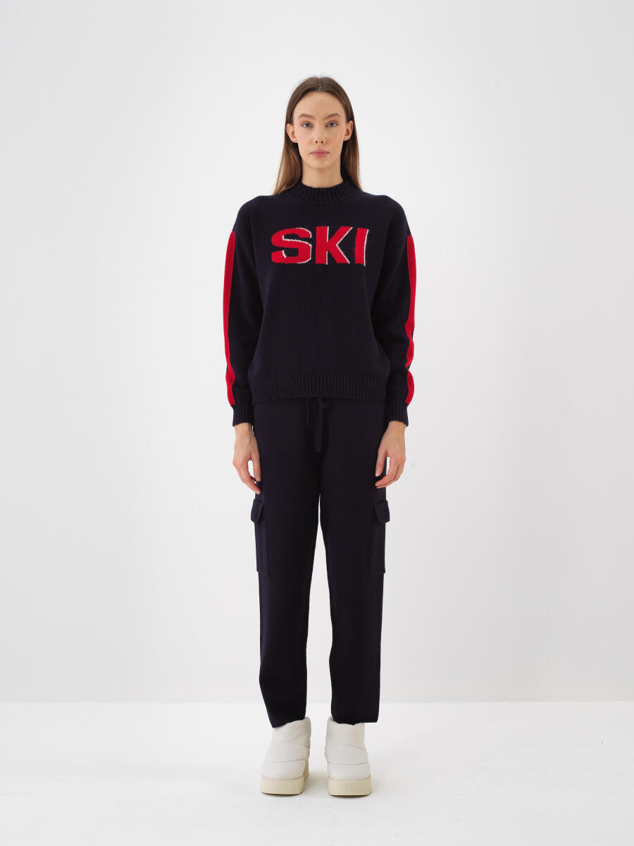 Lacivert Doğal Yün Dokulu Oversize Kazak - 2