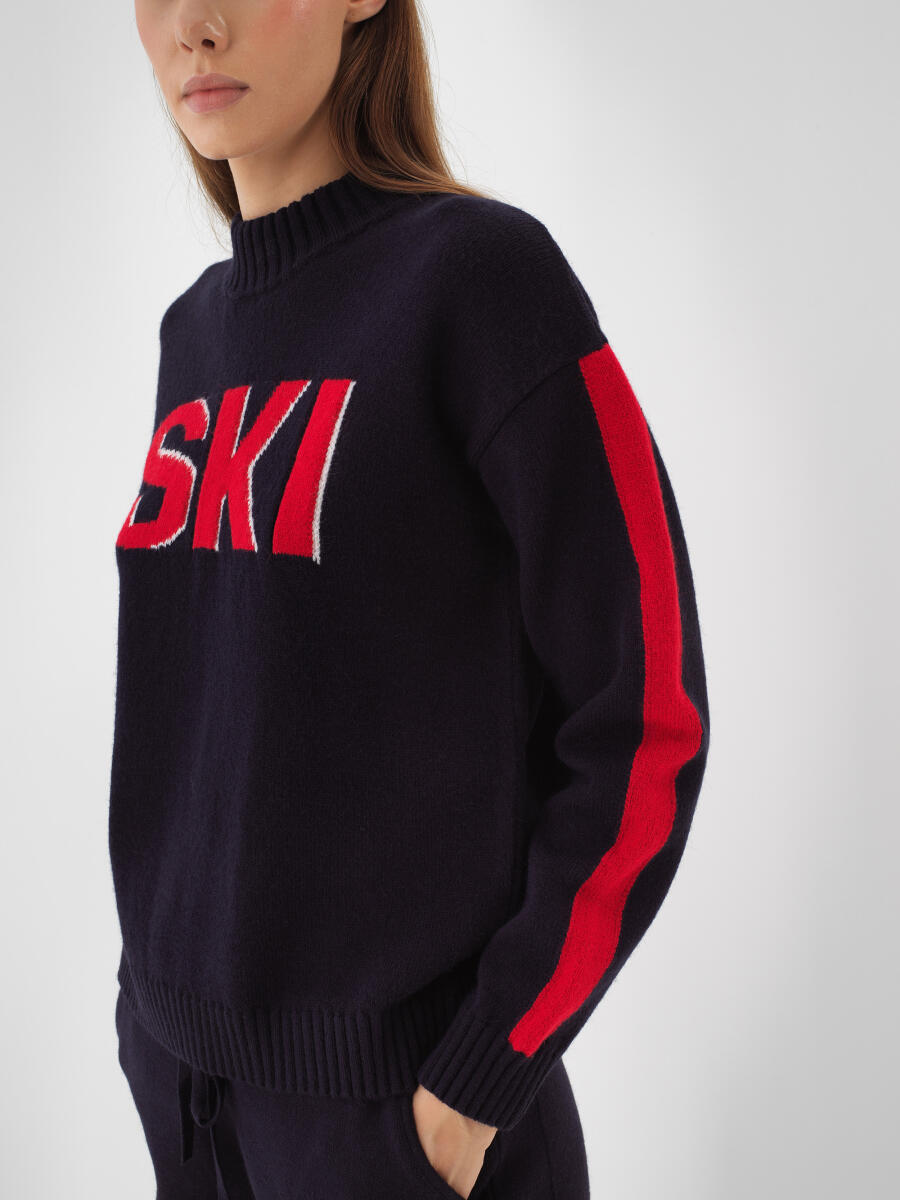 Lacivert Doğal Yün Dokulu Oversize Kazak