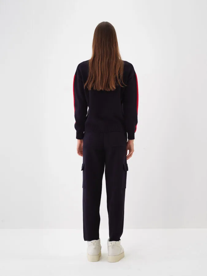 Lacivert Doğal Yün Dokulu Oversize Kazak - Xint