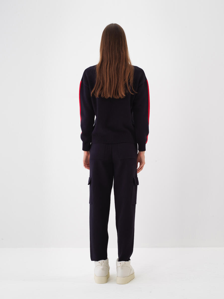 Lacivert Doğal Yün Dokulu Oversize Kazak - 4