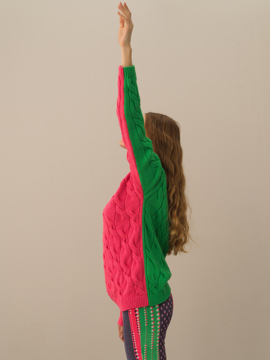 Pembe Doğal Yün Dokulu Oversize Kazak - 3