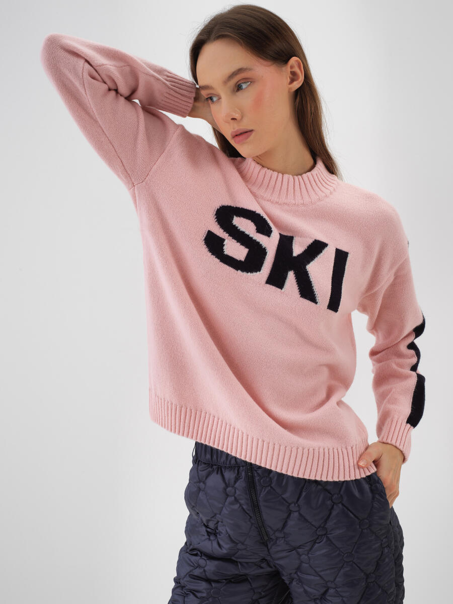 Pembe Doğal Yün Dokulu Oversize Kazak