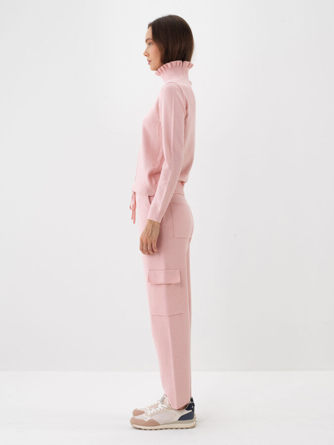 Pembe Doğal Yün Dokulu Slim Fit Kazak - Xint