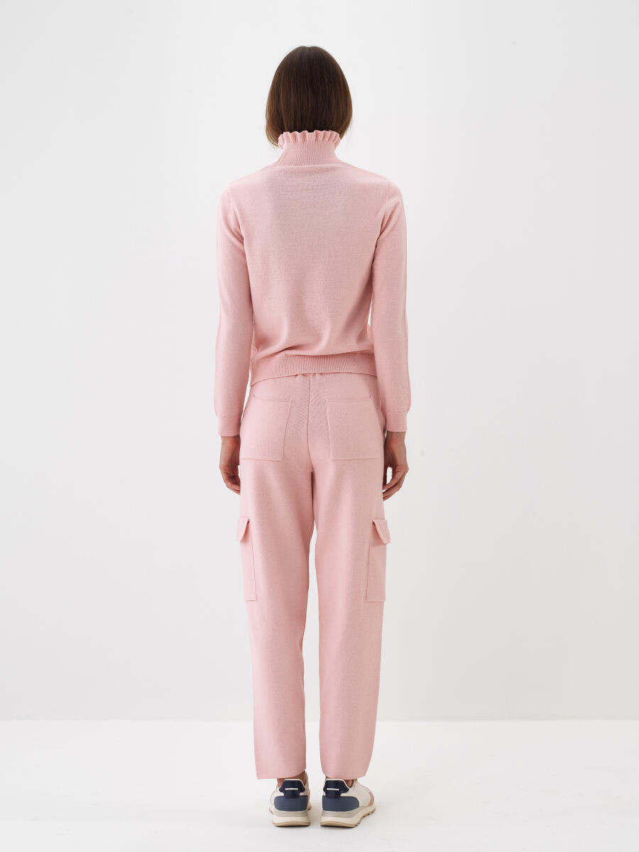 Pembe Doğal Yün Dokulu Slim Fit Kazak - 5