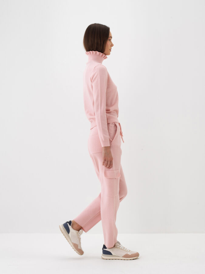 Pembe Doğal Yün Dokulu Slim Fit Kazak - Xint