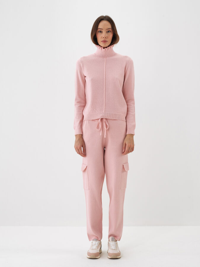 Pembe Doğal Yün Dokulu Slim Fit Kazak - Xint