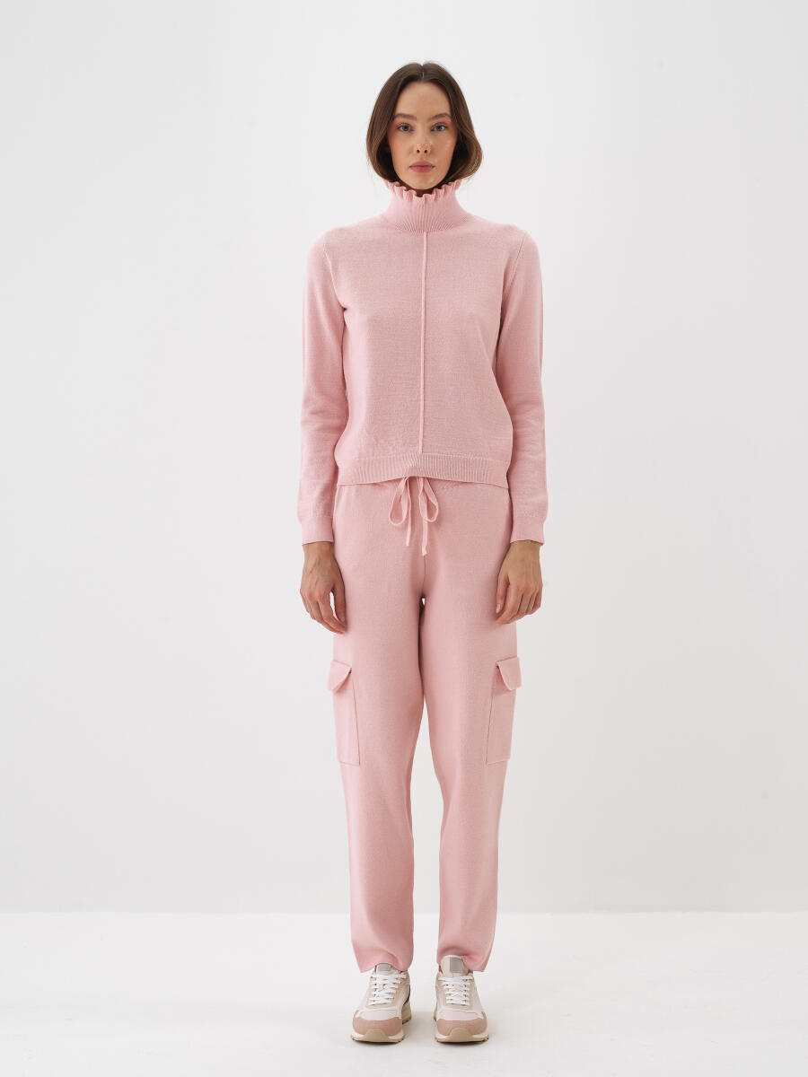 Pembe Doğal Yün Dokulu Slim Fit Kazak - 2