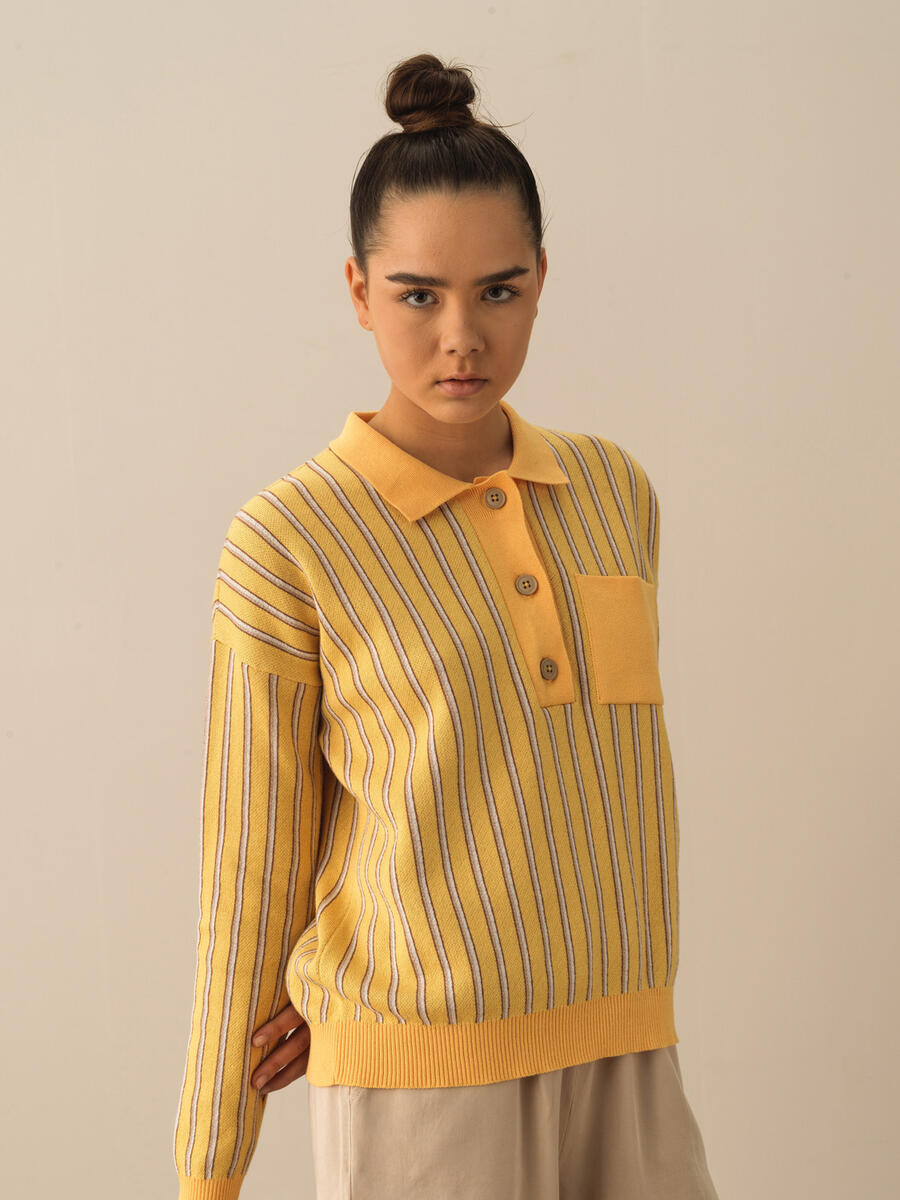 Sarı Regular Fit Pamuklu Kazak