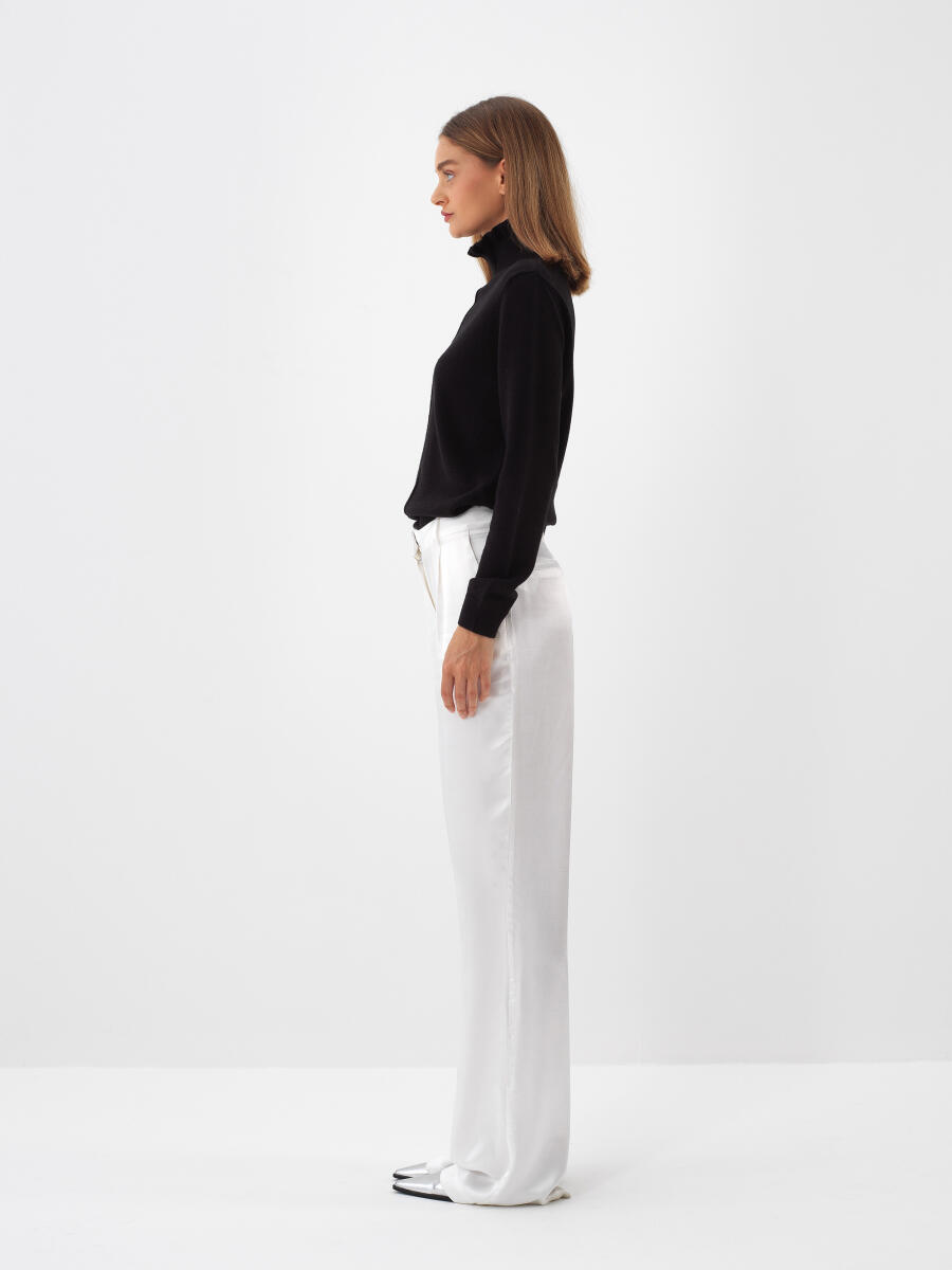 Siyah Doğal Yün Dokulu Slim Fit Kazak - 4