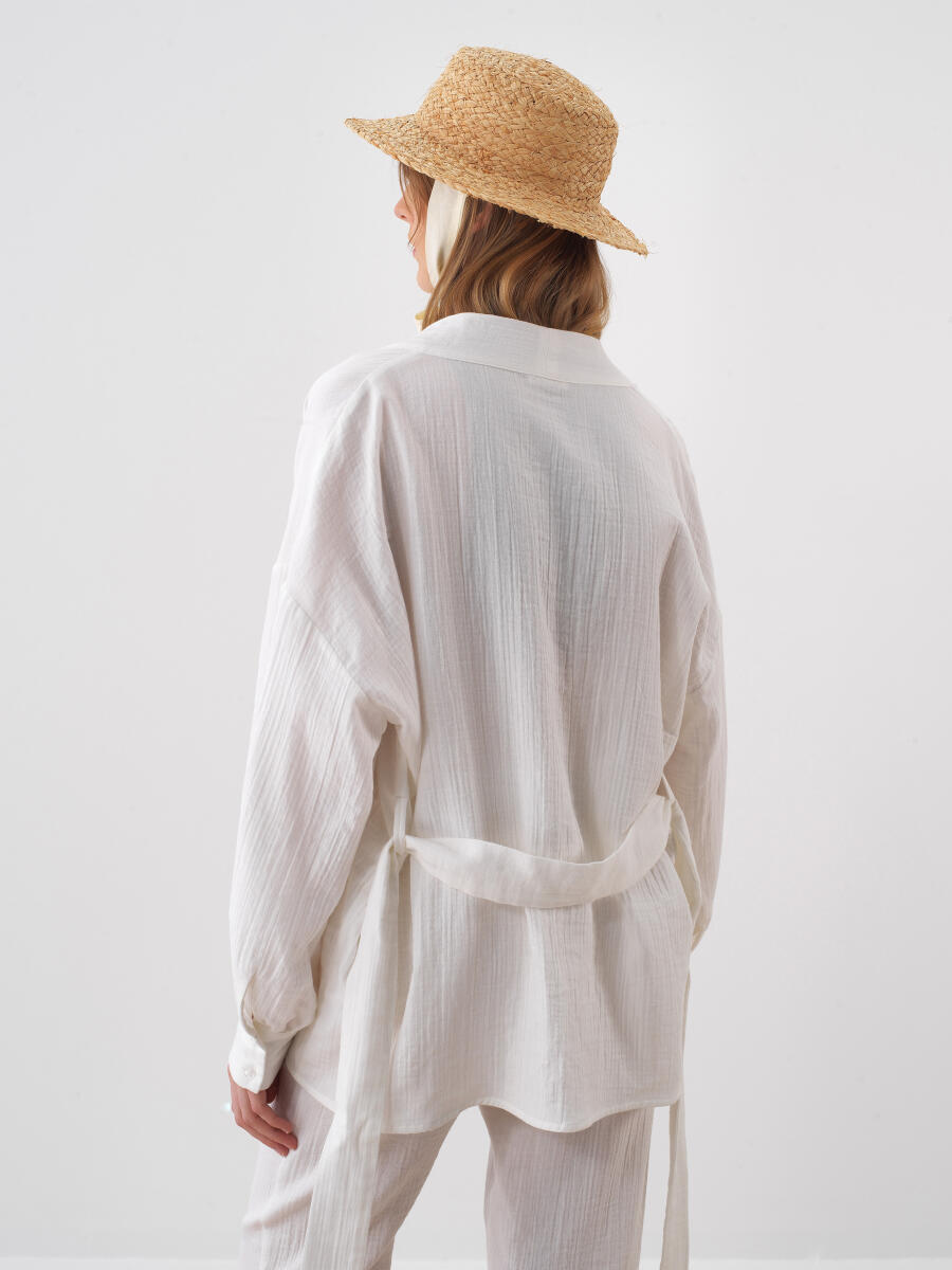 Beyaz Oversize Pamuklu Kimono - 5