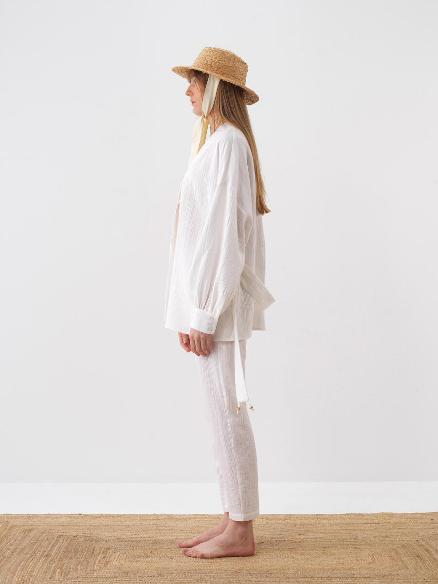 Beyaz Oversize Pamuklu Kimono - 3