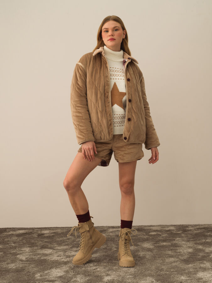 Camel Esnek Dokulu Oversize Mont - Xint