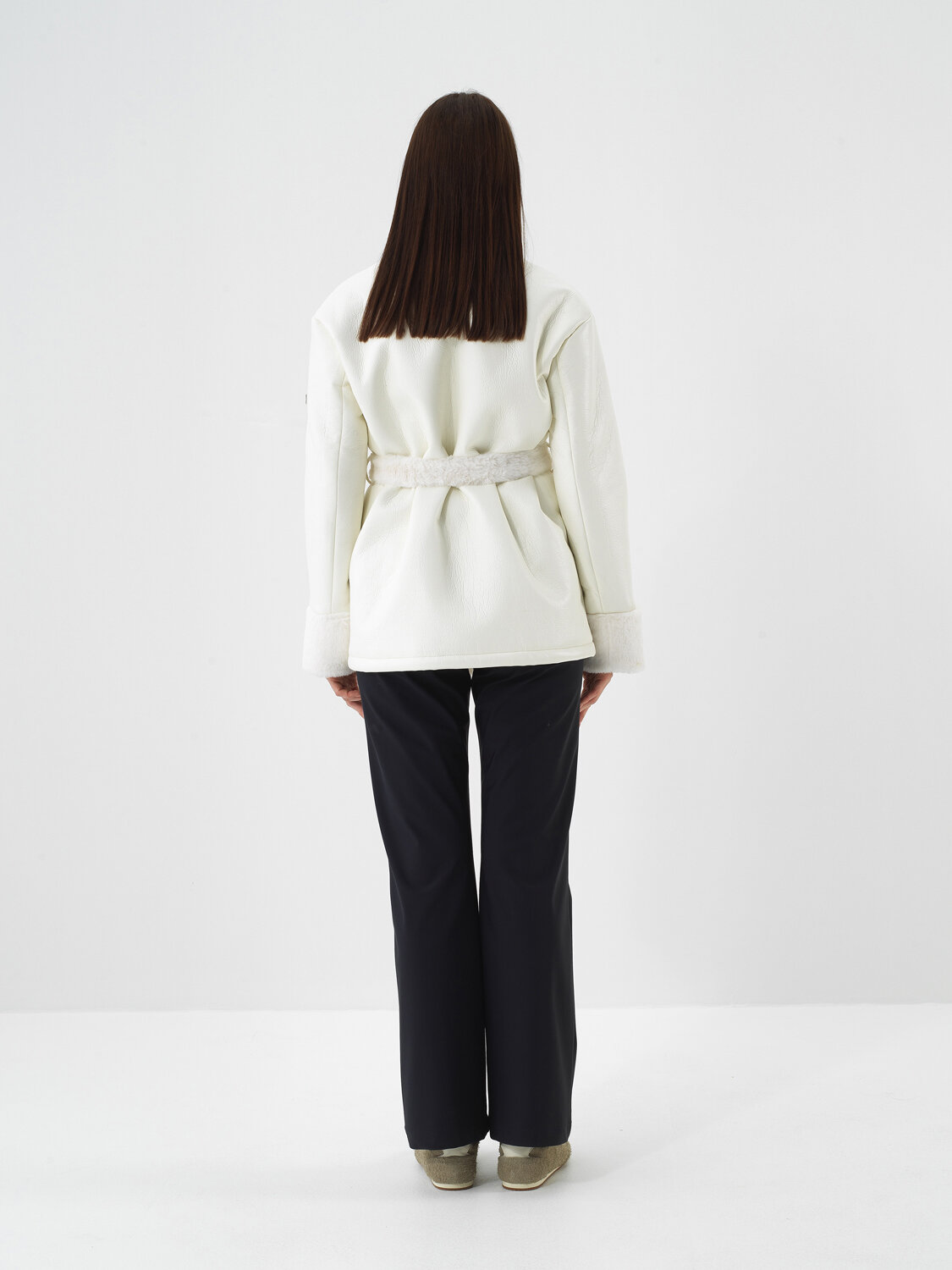 Ekru Deri Görünümlü Oversize Mont - Xint