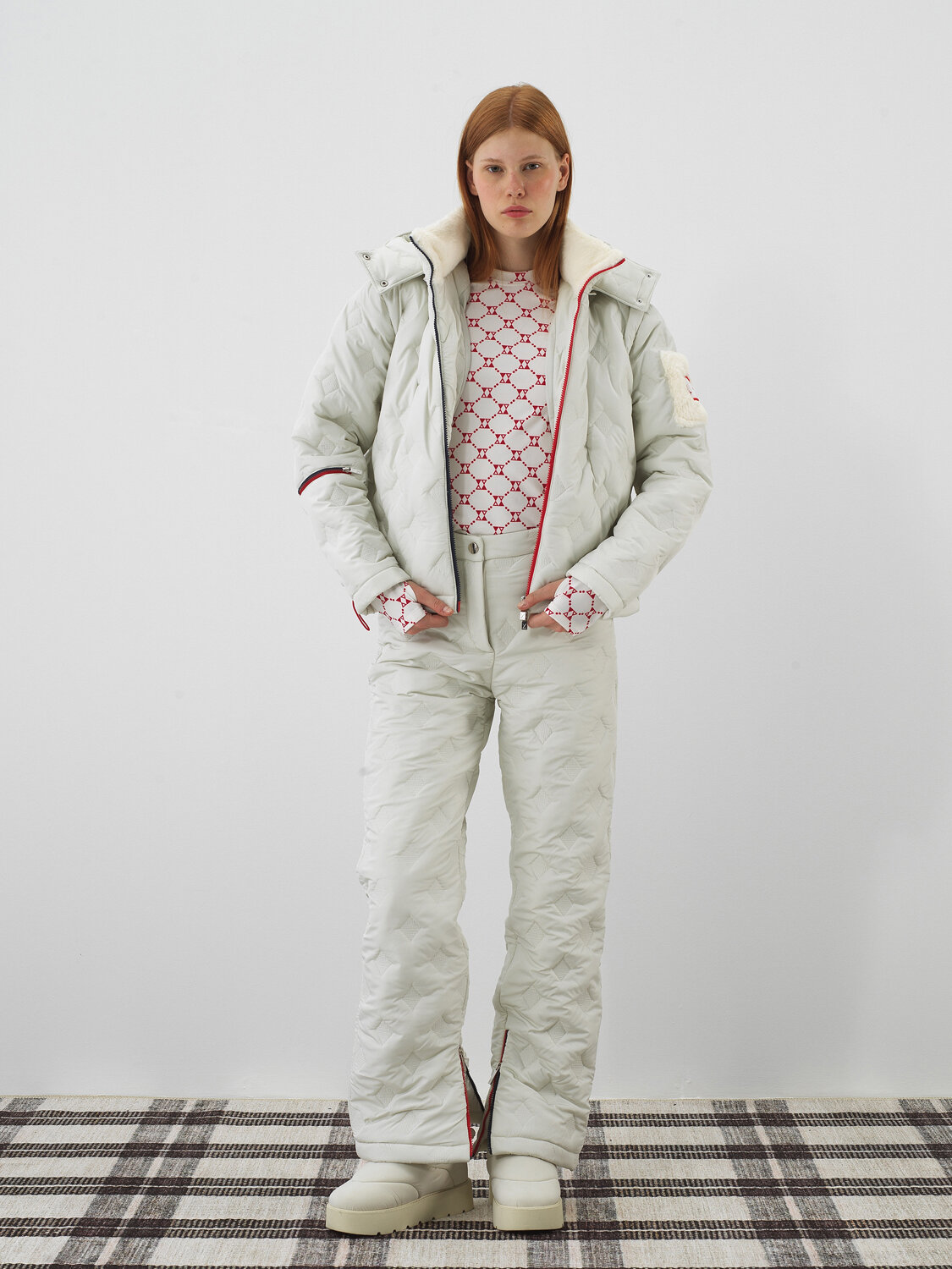 Ekru Kapitone Dokulu Oversize Mont - Xint