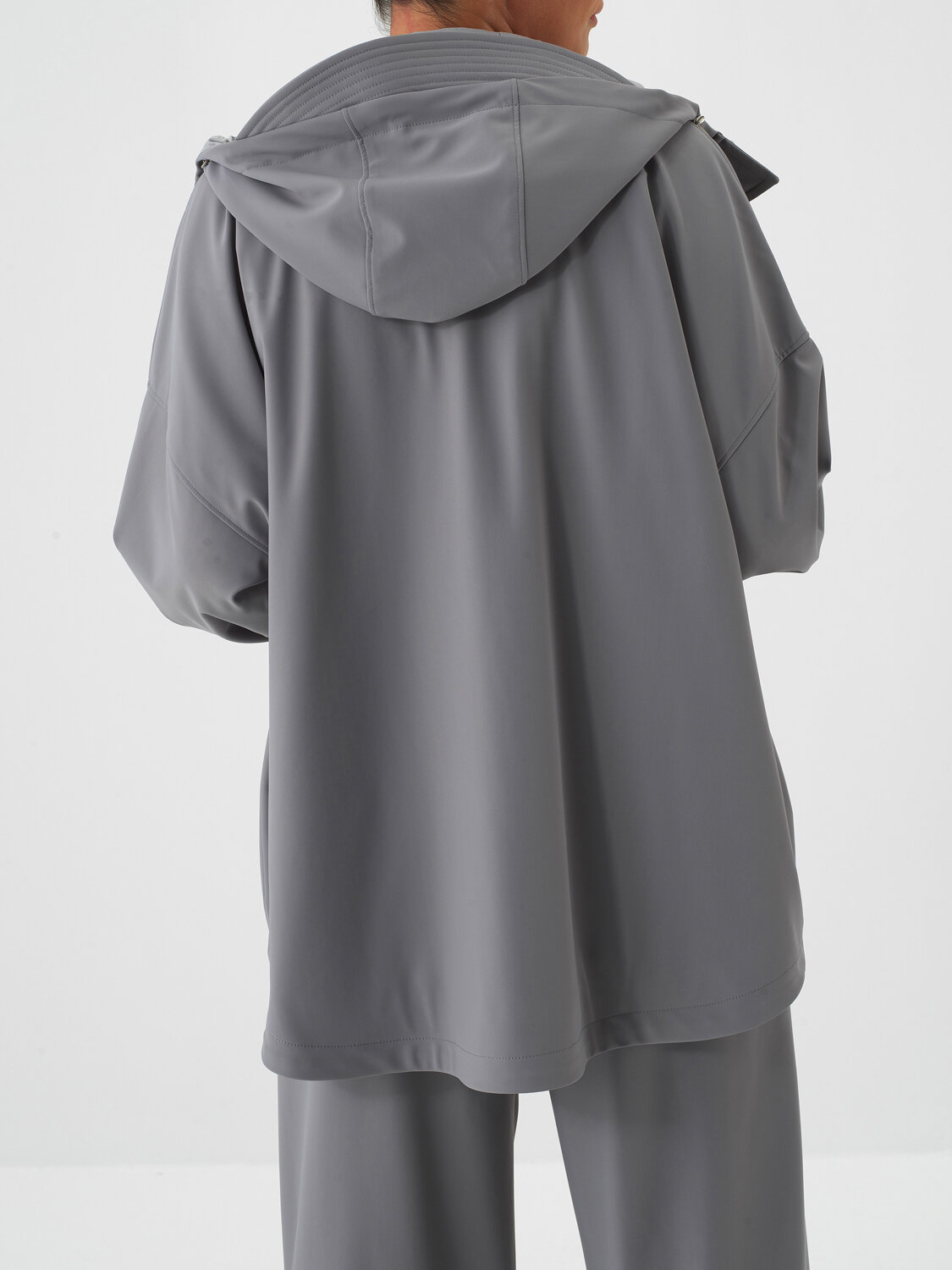 Gri Esnek Dokulu Oversize Mont - Xint