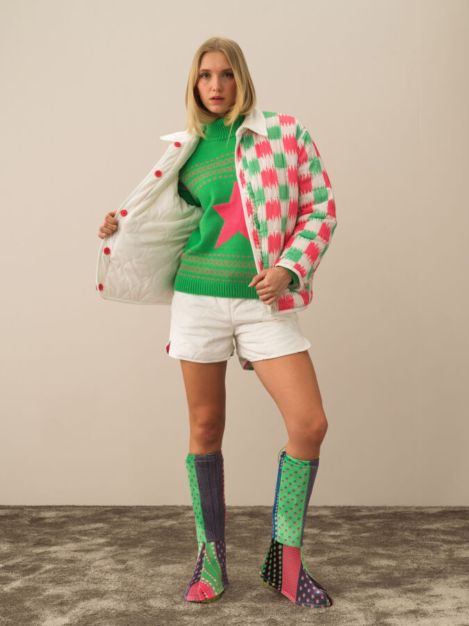 Kırık Beyaz Esnek Dokulu Oversize Mont - Xint