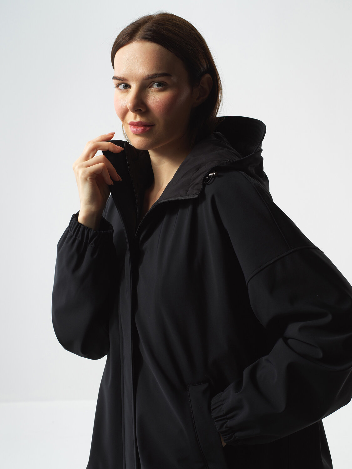 Siyah Esnek Dokulu Oversize Mont - Xint