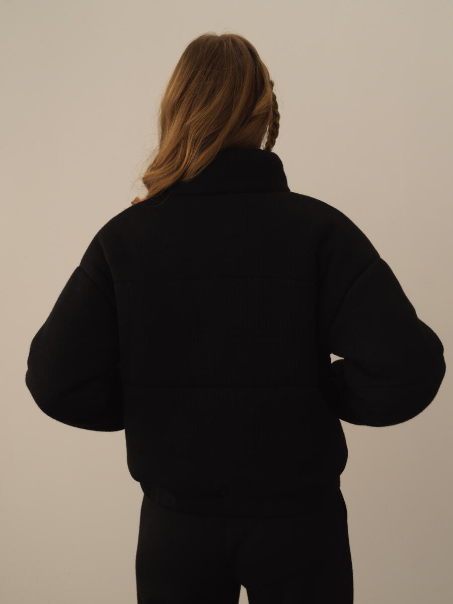 Siyah Pamuk Dokulu Oversize Mont - 4