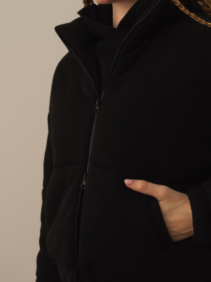 Siyah Pamuk Dokulu Oversize Mont - 3