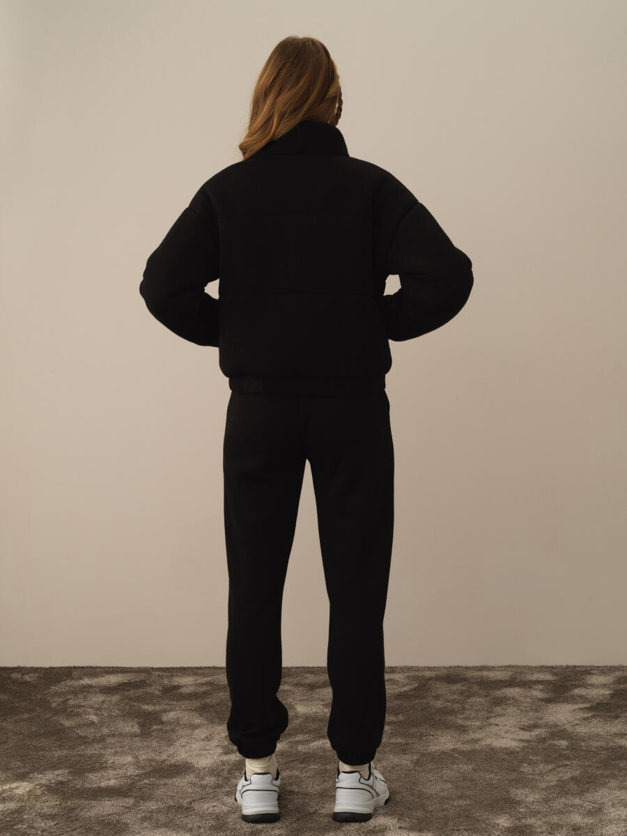 Siyah Pamuk Dokulu Oversize Mont - 5