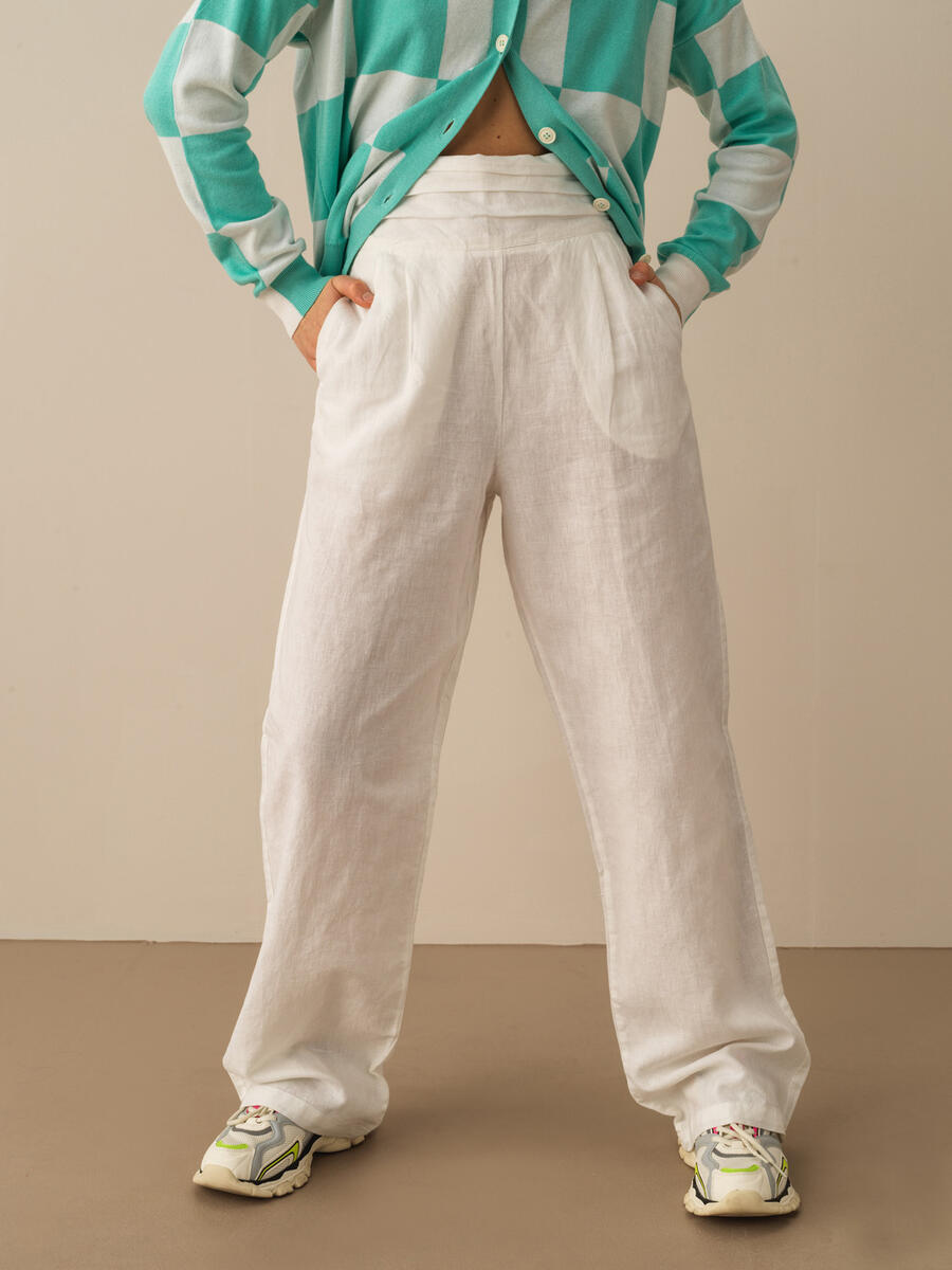 Beyaz Oversize Keten Pantolon