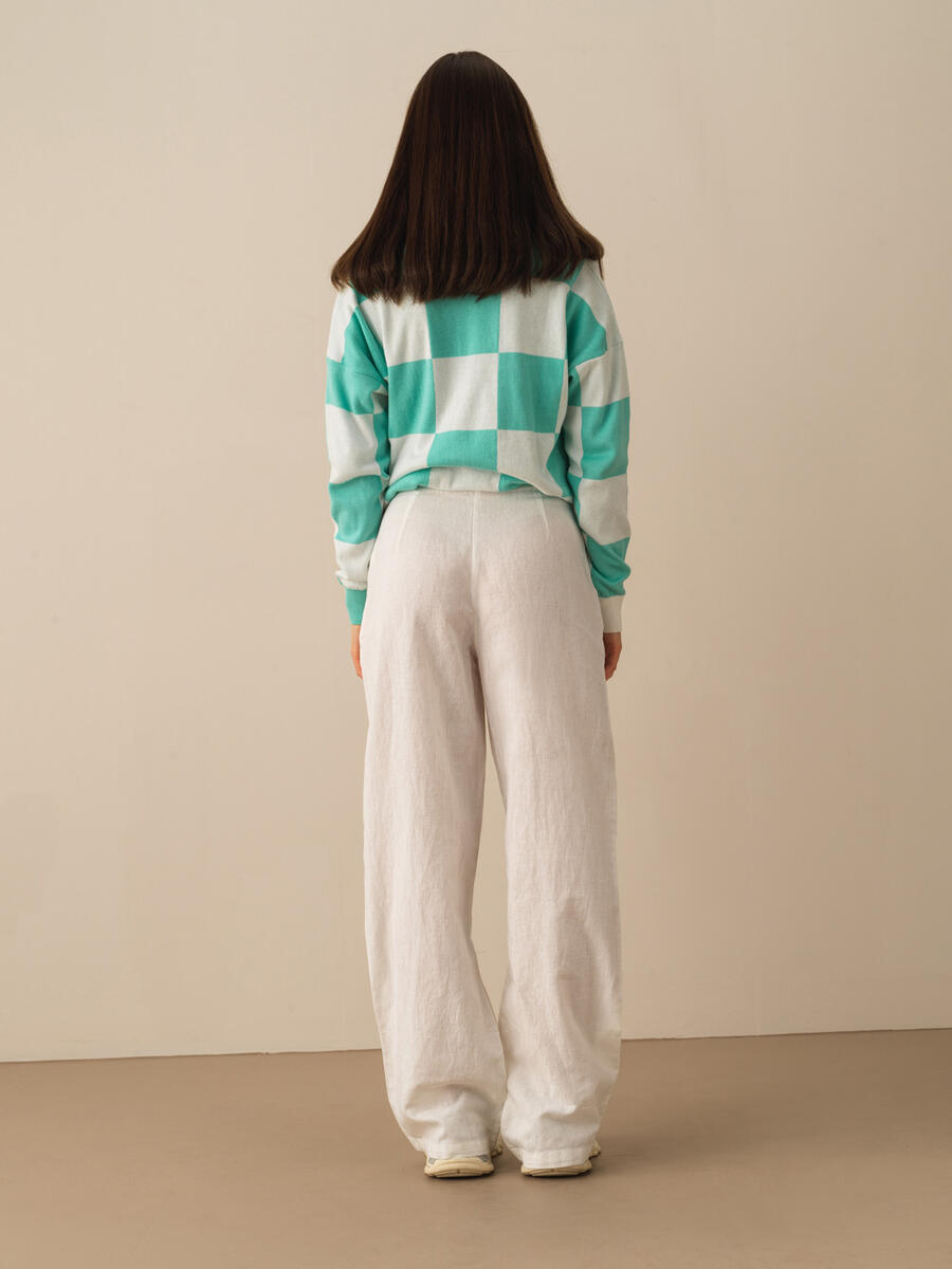 Beyaz Oversize Keten Pantolon - 4
