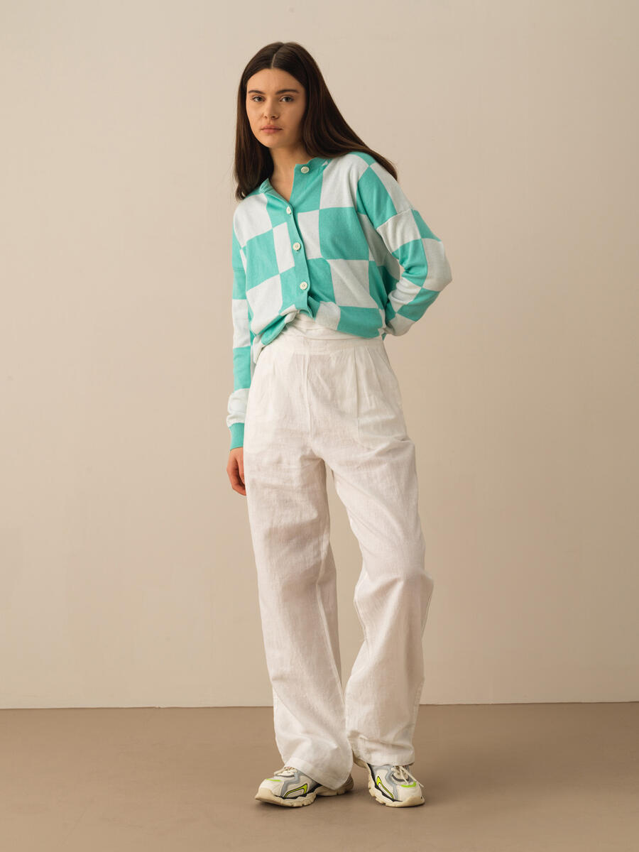Beyaz Oversize Keten Pantolon - 2