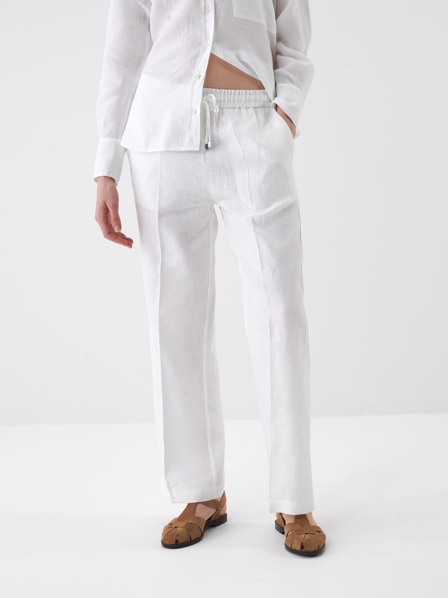 Beyaz Oversize Keten Pantolon