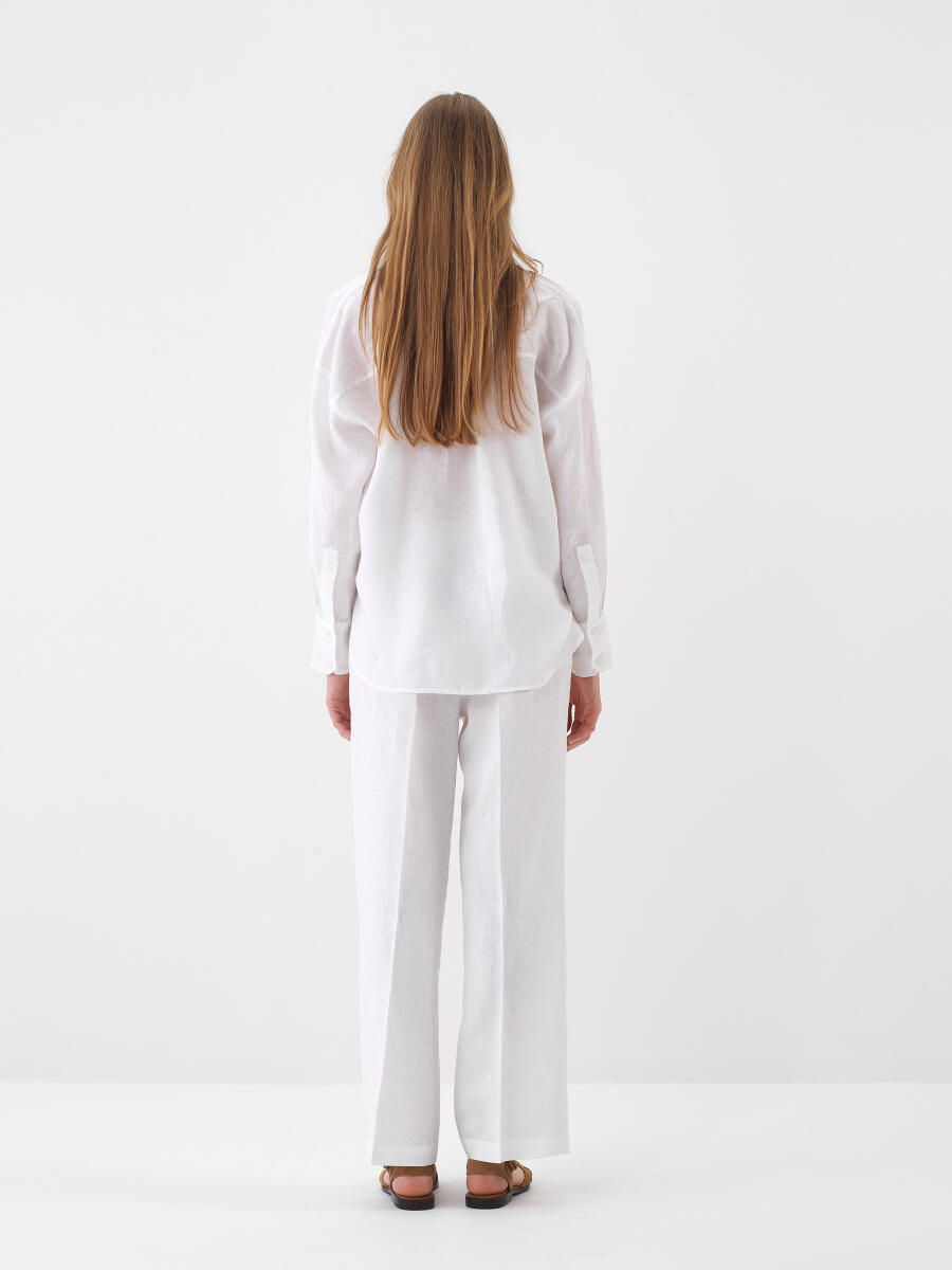 Beyaz Oversize Keten Pantolon - 5