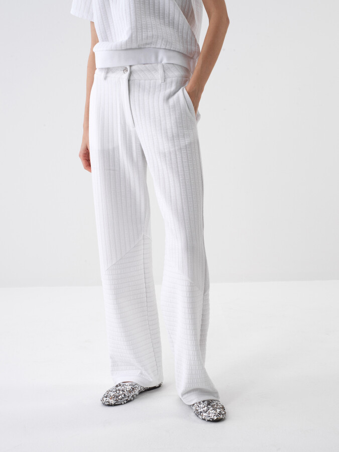 Beyaz Oversize Pamuklu Pantolon - Xint