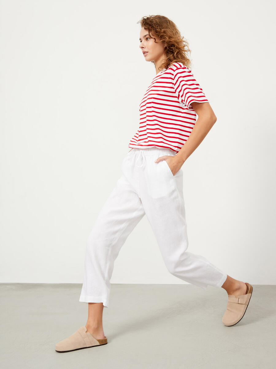 Beyaz Regular Fit Keten Pantolon