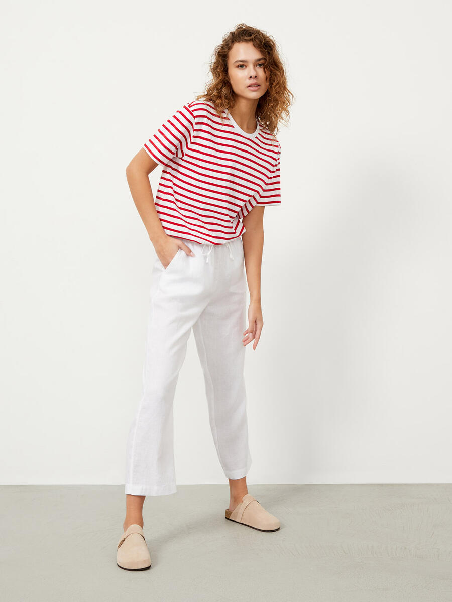 Beyaz Regular Fit Keten Pantolon - 2