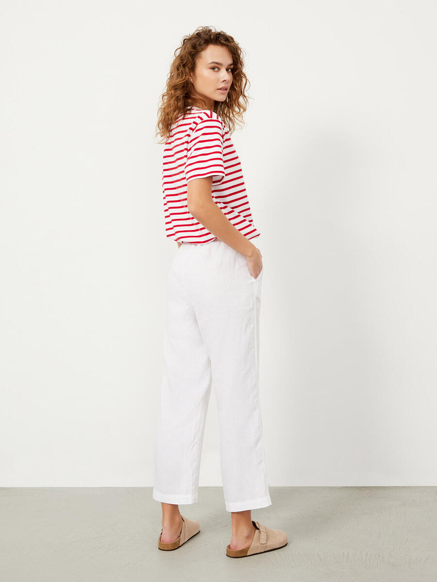 Beyaz Regular Fit Keten Pantolon - 4