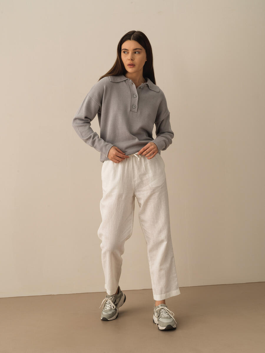 Beyaz Regular Fit Keten Pantolon - 2