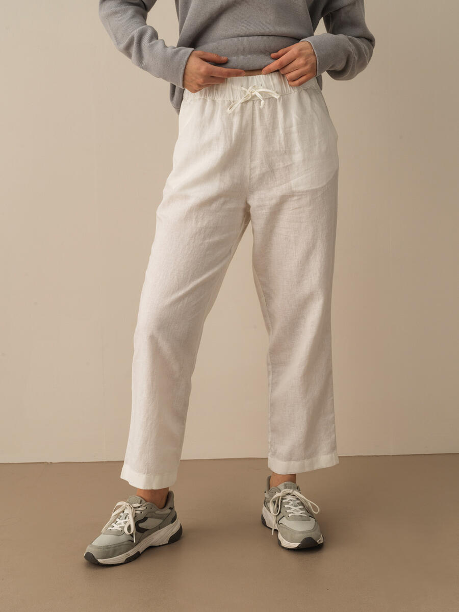 Beyaz Regular Fit Keten Pantolon